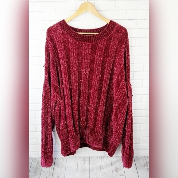 Zenana Premium Sweater Women's 3x Maroon Red Chenille Puffy Popcorn Style Soft - Picture 1 of 7